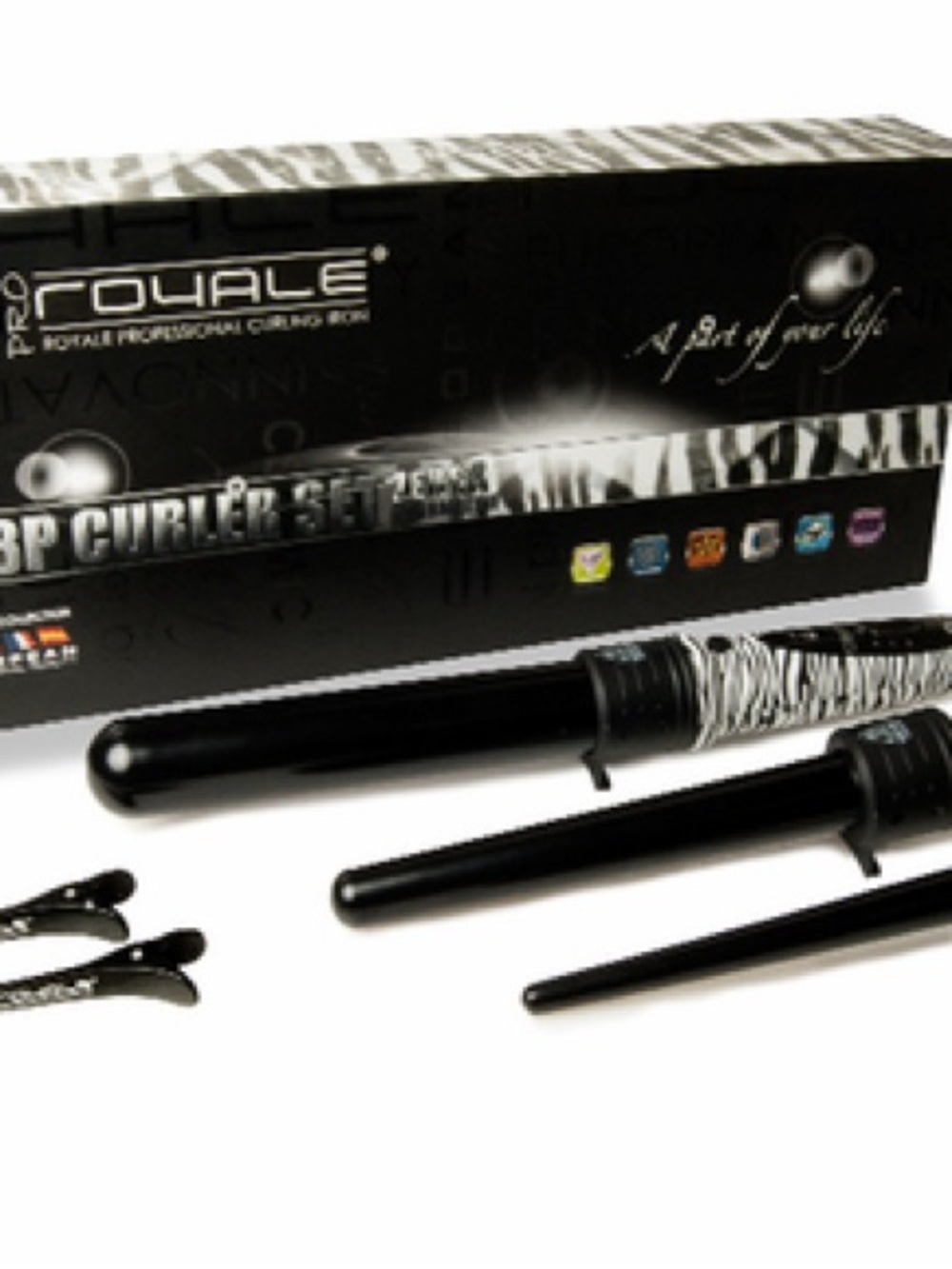 Pro Royale 3-Piece Black Zebra Curling Wand Set